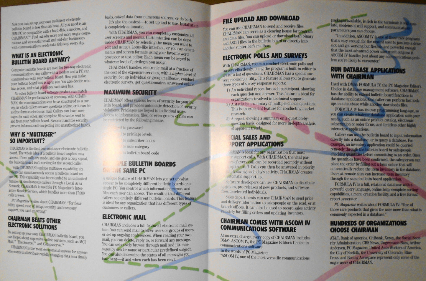 CHAIRMAN - First true multi-user bulletin board  [1989] Promo brochure.