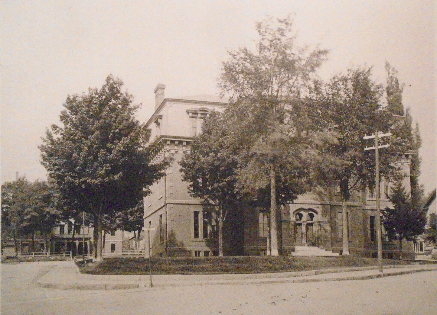 High School, Fitchburg Massachusetts  antique print early 1900s - 13.75 x 10.25"
