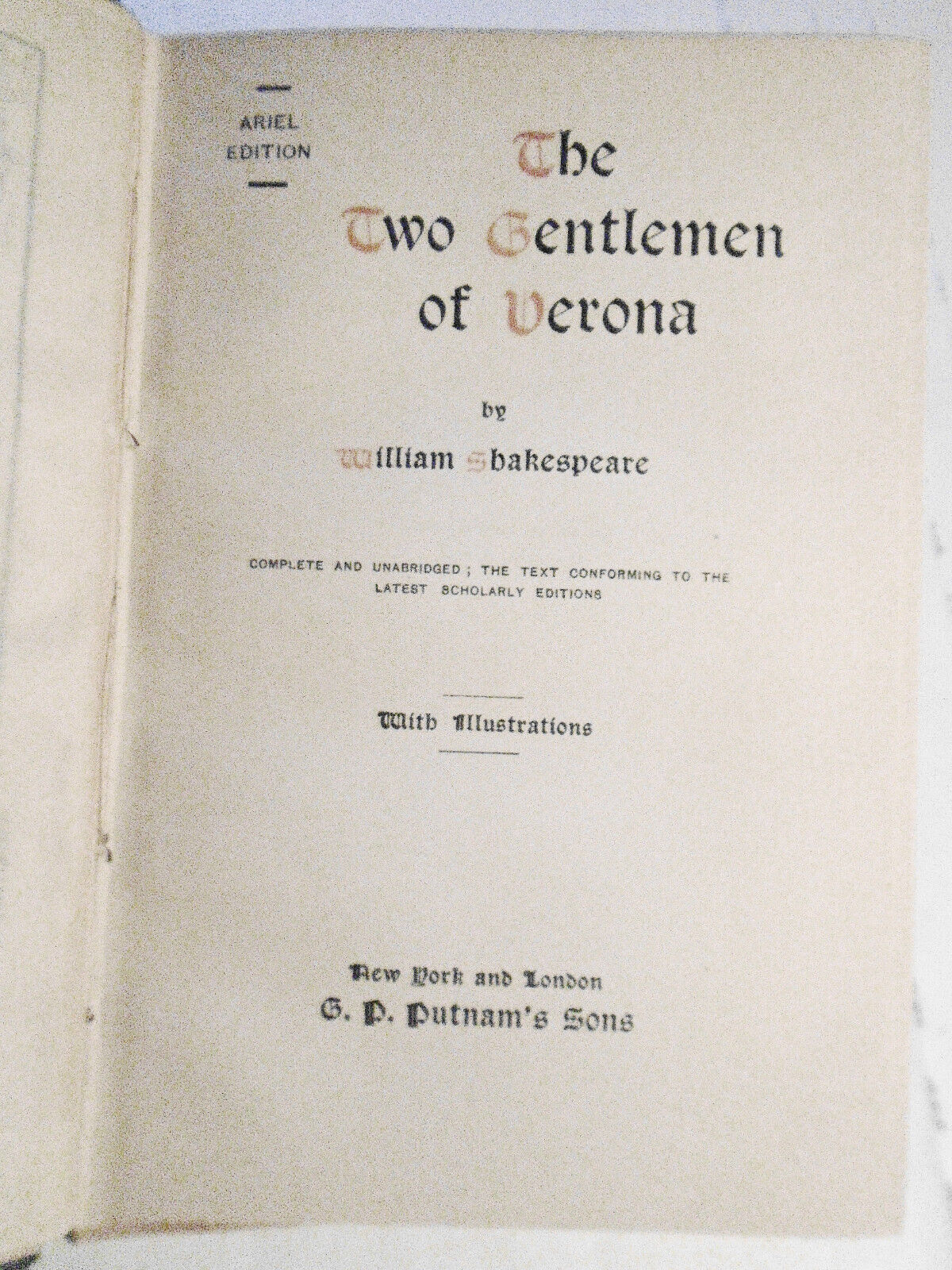 The Two Gentlemen Of Verona by William Shakespeare. 1893 Ariel edition, Putnam's