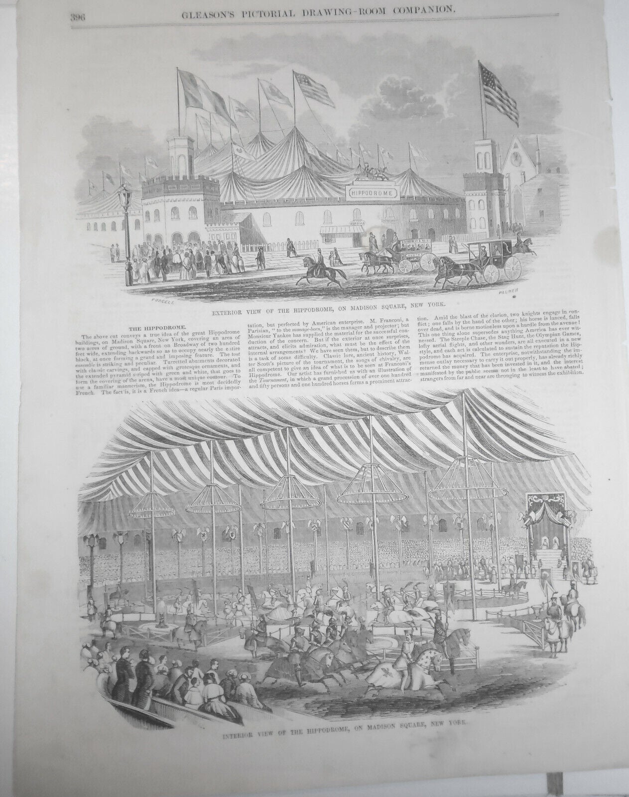 Hippodrome, on Madison Square, New York: Exterior & Interior. Gleason's 1850s