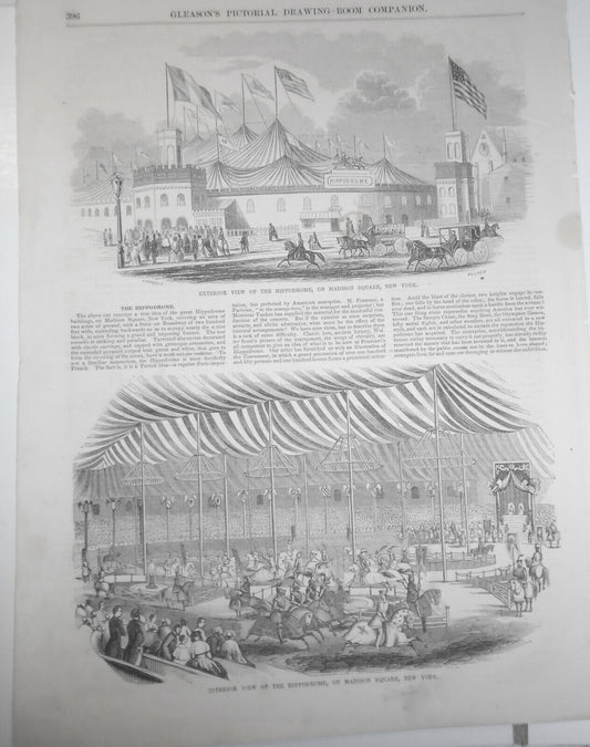 Hippodrome, on Madison Square, New York: Exterior & Interior. Gleason's 1850s