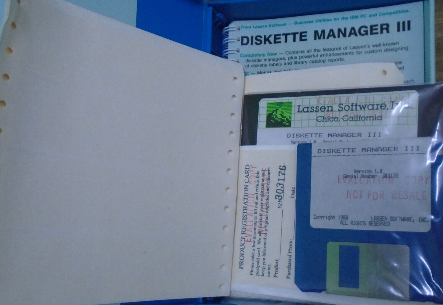 Diskette Manager III, by Lassen Software 1988 IBM  5.25" & 3.5" complete unused