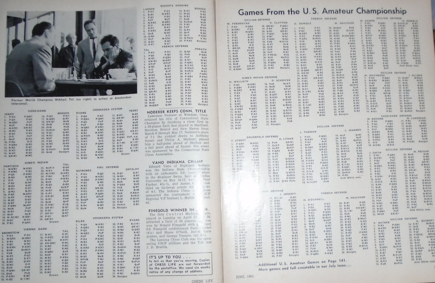 Chess Life, June 1964 : Byrne-Fischer Brilliancy Prize game; Interzonals, etc.