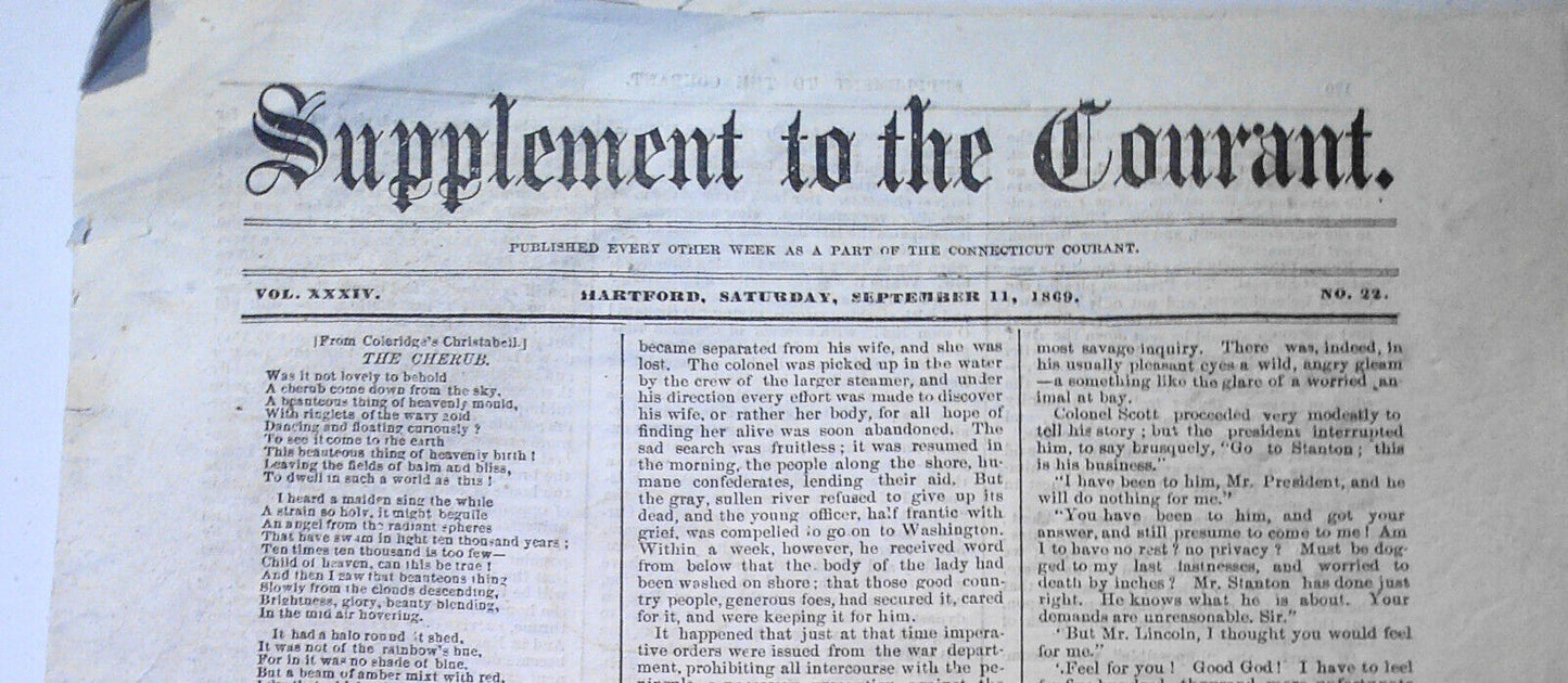 New Lincoln story; Negro on Chinese - Supplement To the Courant, Sept. 11, 1869