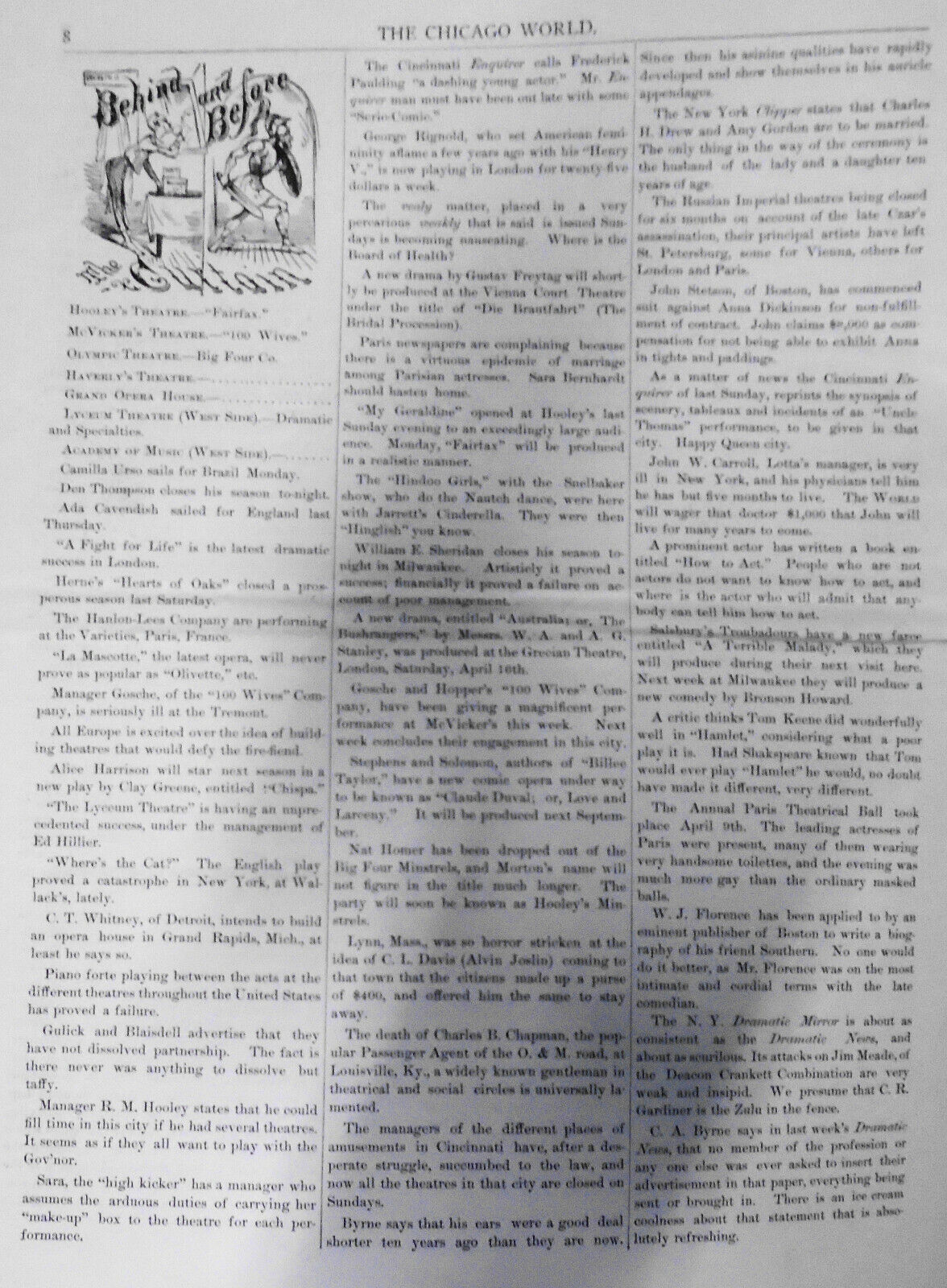 Chicago World - Society & the Fine Arts - April 30, 1881 Complete Original Issue