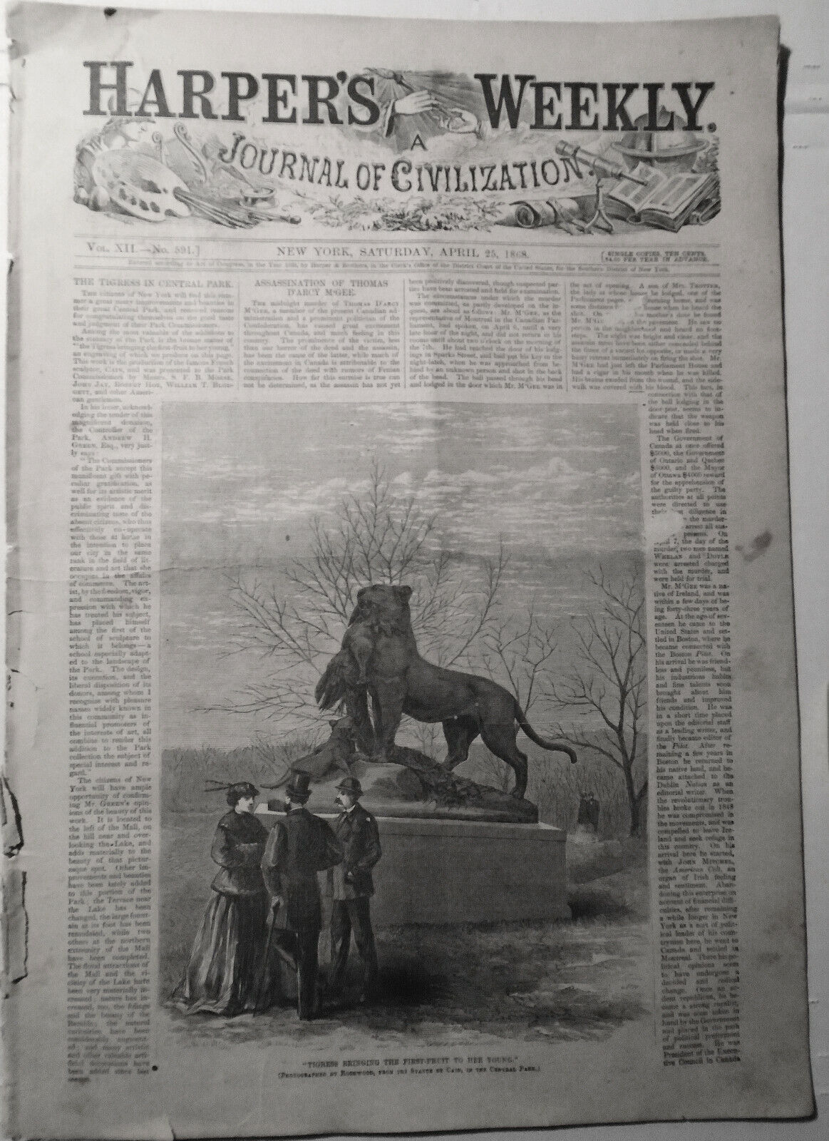 Harper's Weekly - Complete Issue, April 25, 1868 Tigress In Central Park, etc