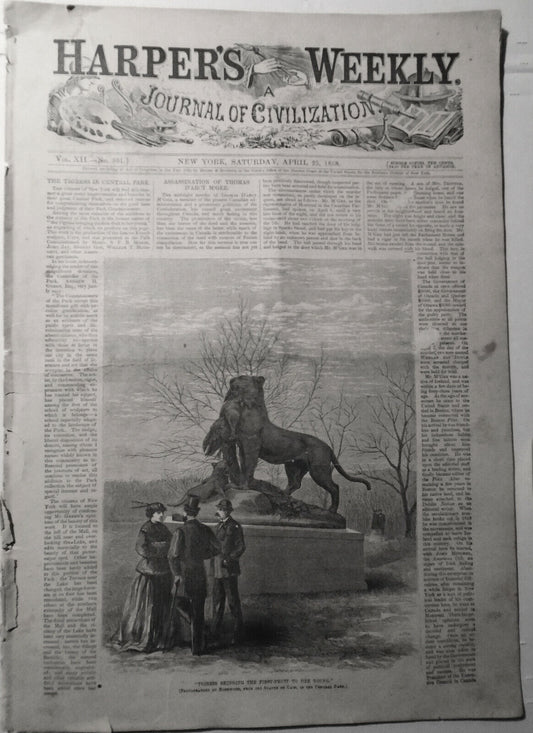 Harper's Weekly - Complete Issue, April 25, 1868 Tigress In Central Park, etc