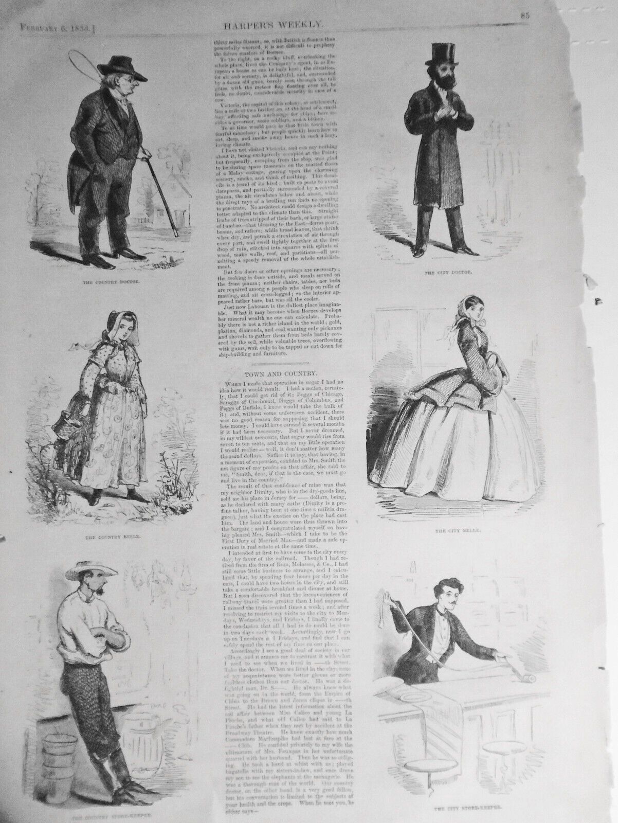 Town And Country - Story & 6 Prints - Harper's Weekly - February 6, 1858