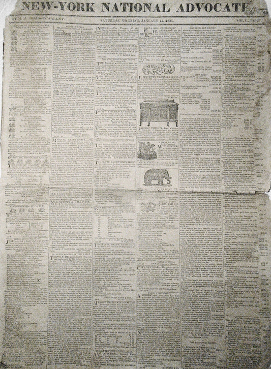 New-York National Advocate January 15, 1825 - NY Governor De Witt Clinton's copy
