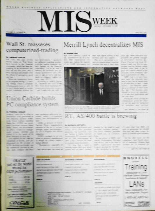 MIS Week, November 13, 1989 - Wall Street reassesses computerized trading, etc