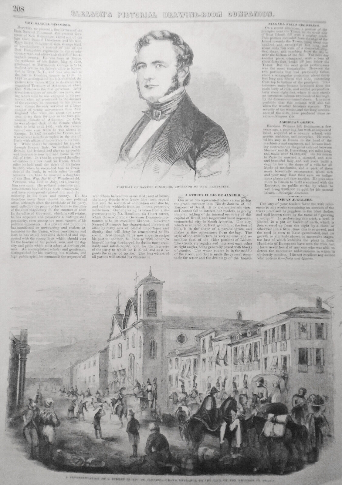 Street In Rio De Janeiro Brazil - Entrance of Emperor - Gleason's Pictorial 1852