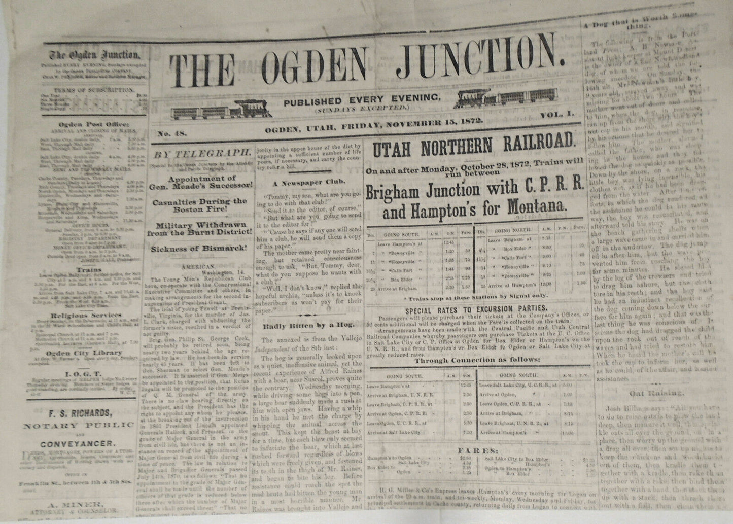 The Ogden Junction, November 15, 1872 -  Utah - Extraordinary female crime life