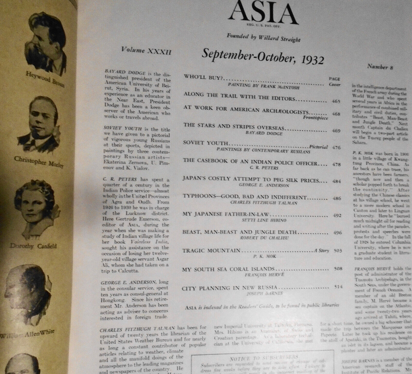 Asia Magazine, September-October  1932 - Original Complete Issue