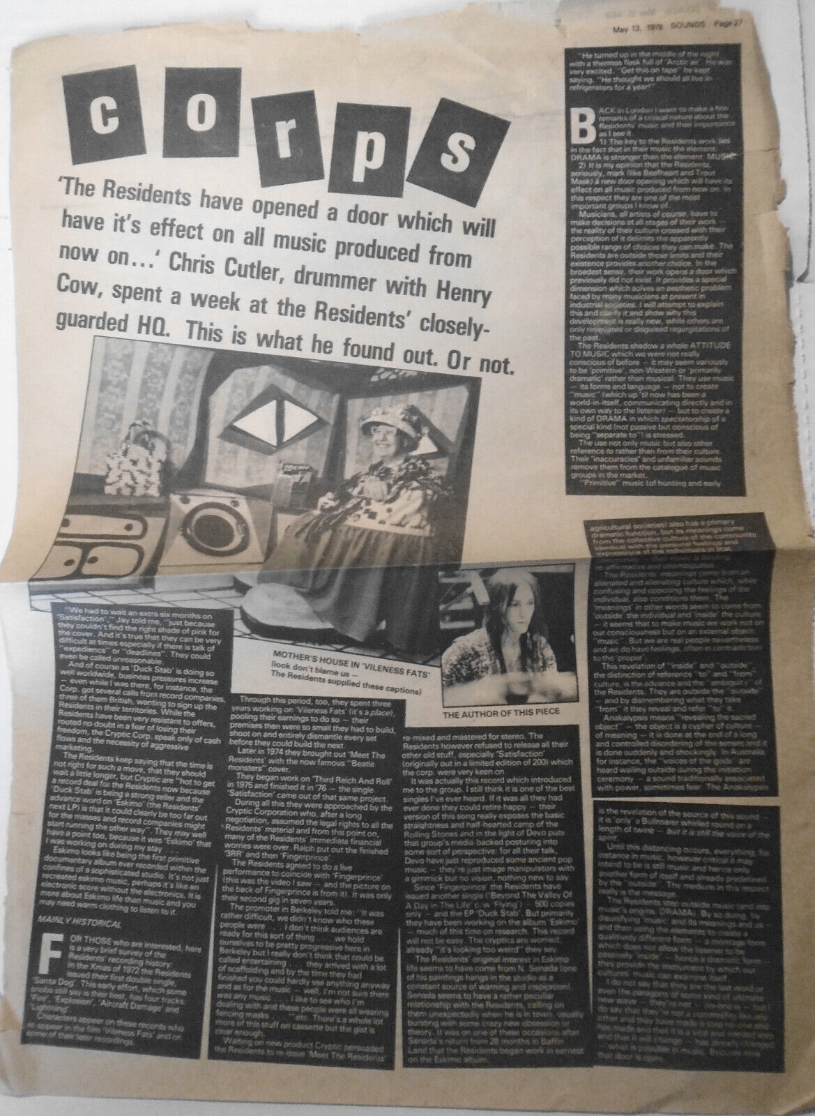 The Residents & Cryptic Corps - original, Sounds May 13, 1978 + Blue Oyster Cult