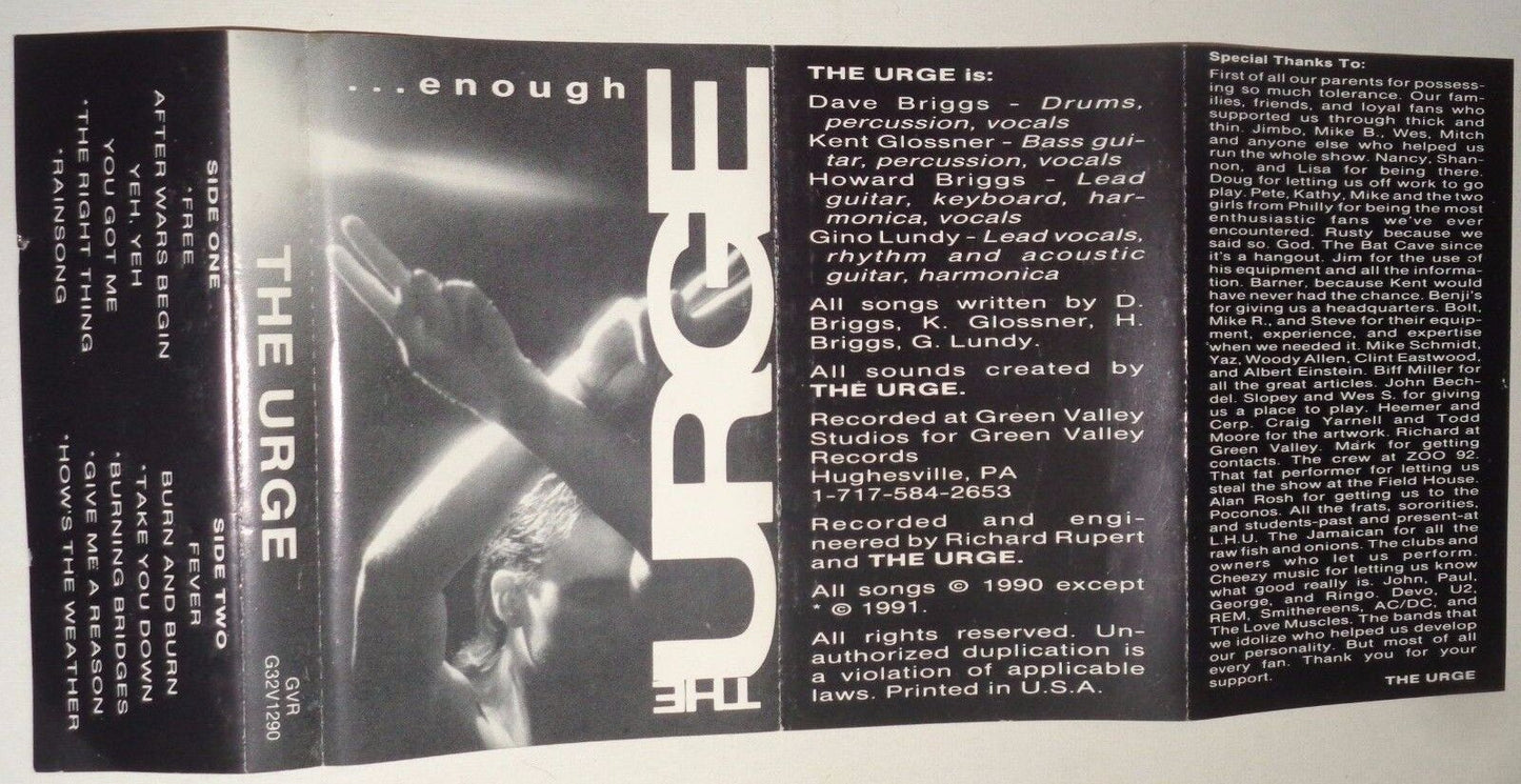 THE URGE ... Enough  - Rare Rock Demo Cassette 1991 - Dave Briggs, Gino Lundy ..