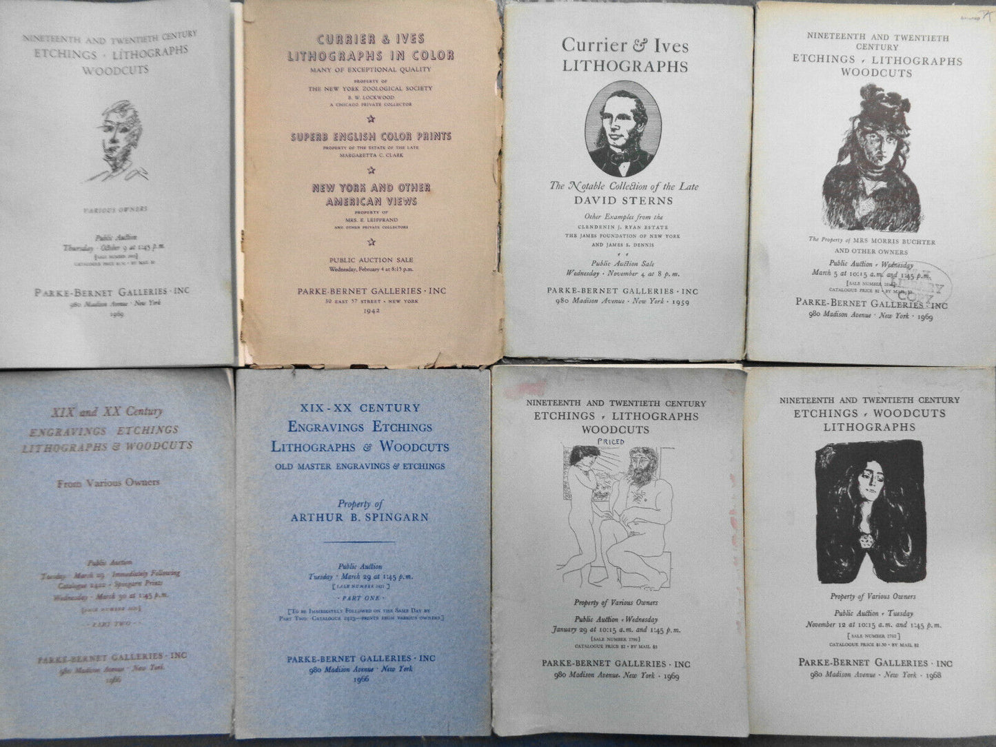 8 Parke-Bernet auction catalogs Lithographs etchings... Currier & Ives 1942-1969