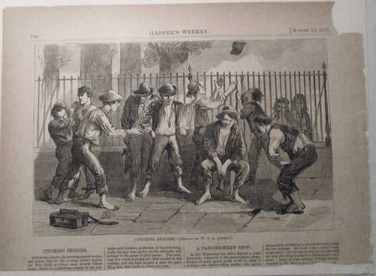 Pitching Pennies, (Drawn By W. S. L. Jewett) - Harper's Weekly - August 12, 1871