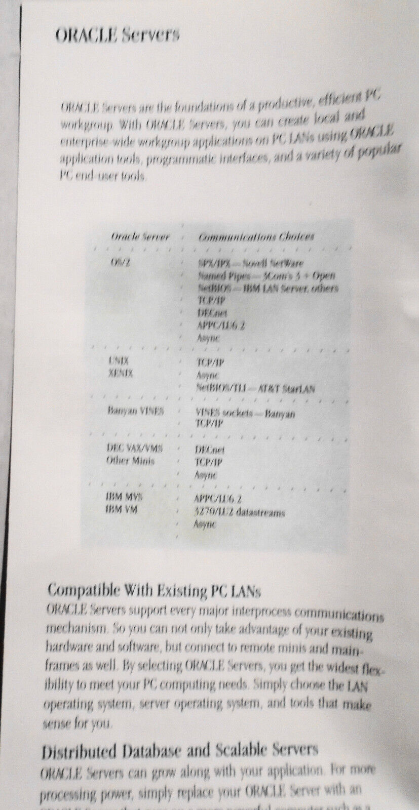 Oracle - Complete PC Workgroup Solutions - Promo brochure for servers, etc. 1989
