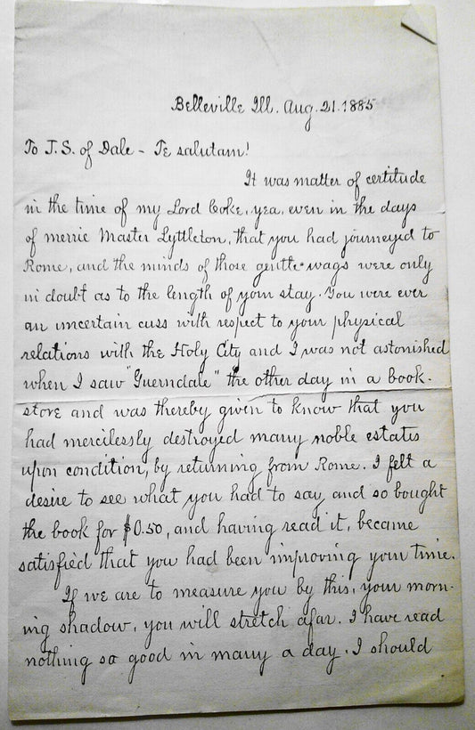 1885 Letter from Charls Wait Thomas to author J. S. of Dale