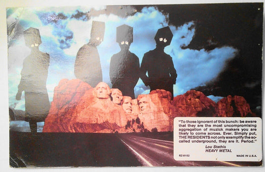 1982 The Residents (seen at Mt Rushmore) Postcard, Lou Stathis Heavy Metal blurb