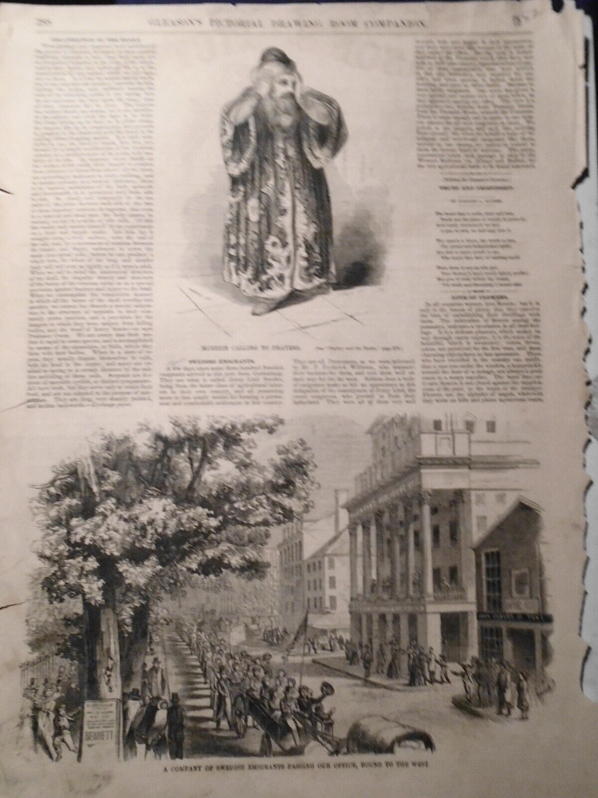 Swedish Emigrants Passing ... Bound To The West. Gleason's Pictorial, 1852.
