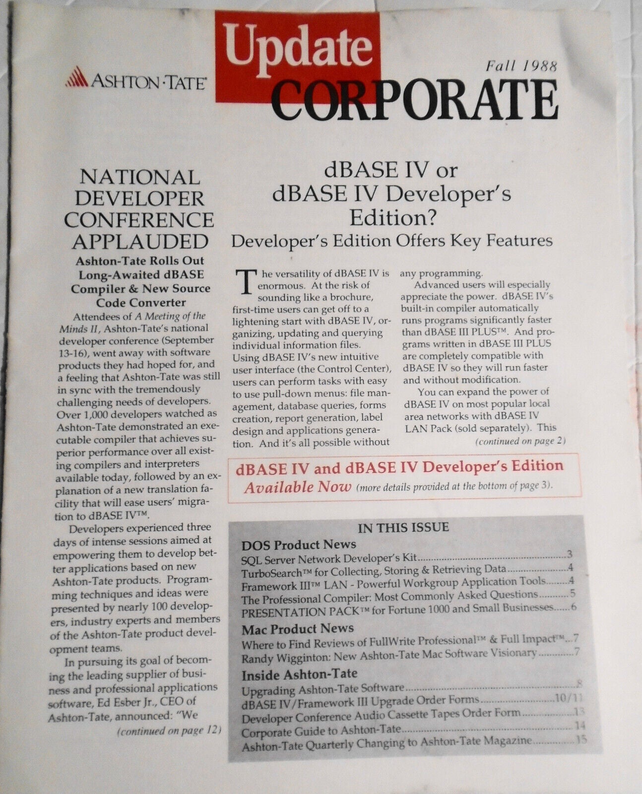 Ashton-Tate Corporate Update, Fall 1988