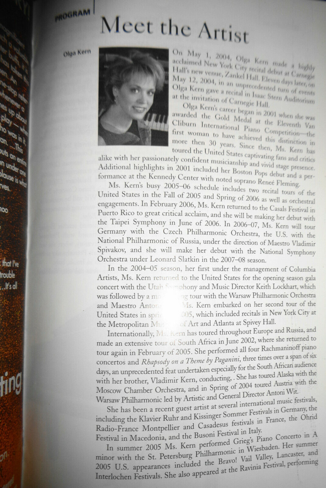 OLGA KERN, PIANO - PLAYBILL - MARCH 16, 2006. Lincoln Center. With ticket