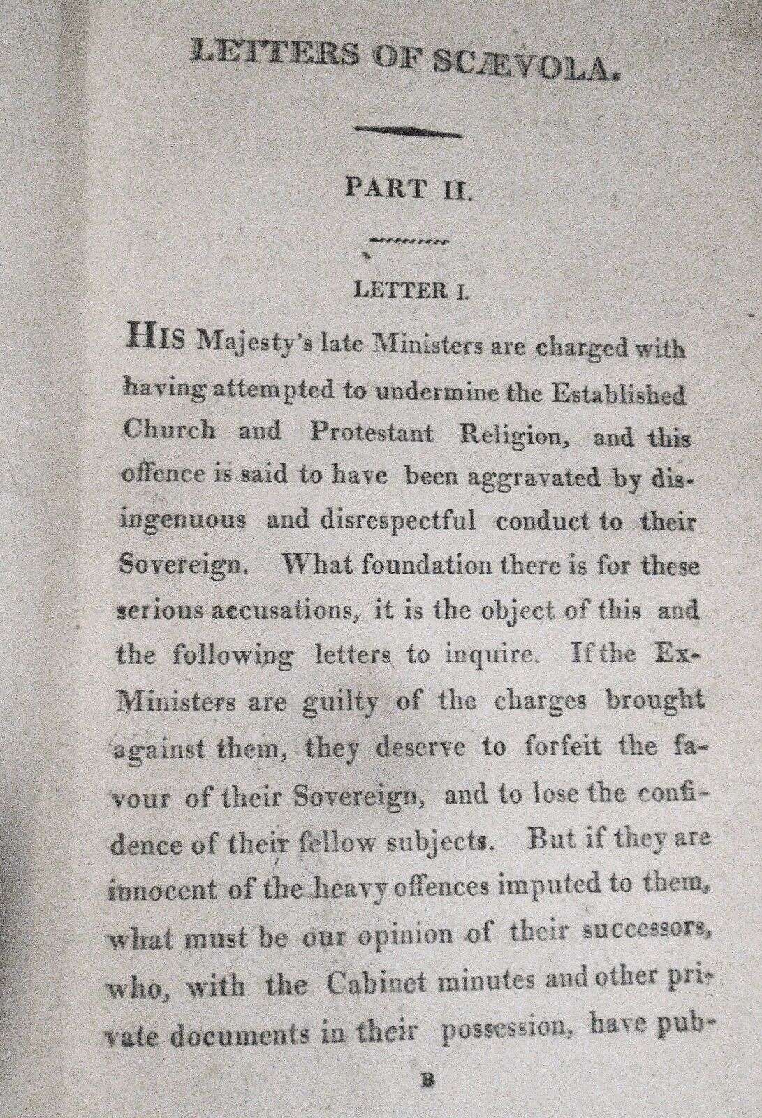 1807 Letters of Scaevola, on the Dismissal of His Majesty's Late Ministers, I&II