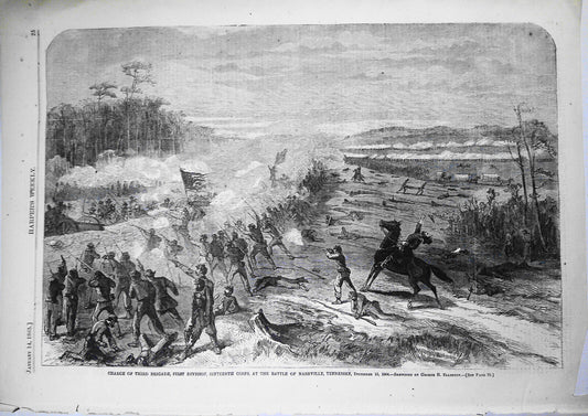 Charge Of the Third Brigade, Battle Of Nashville, TN - Harper's Weekly, 1865