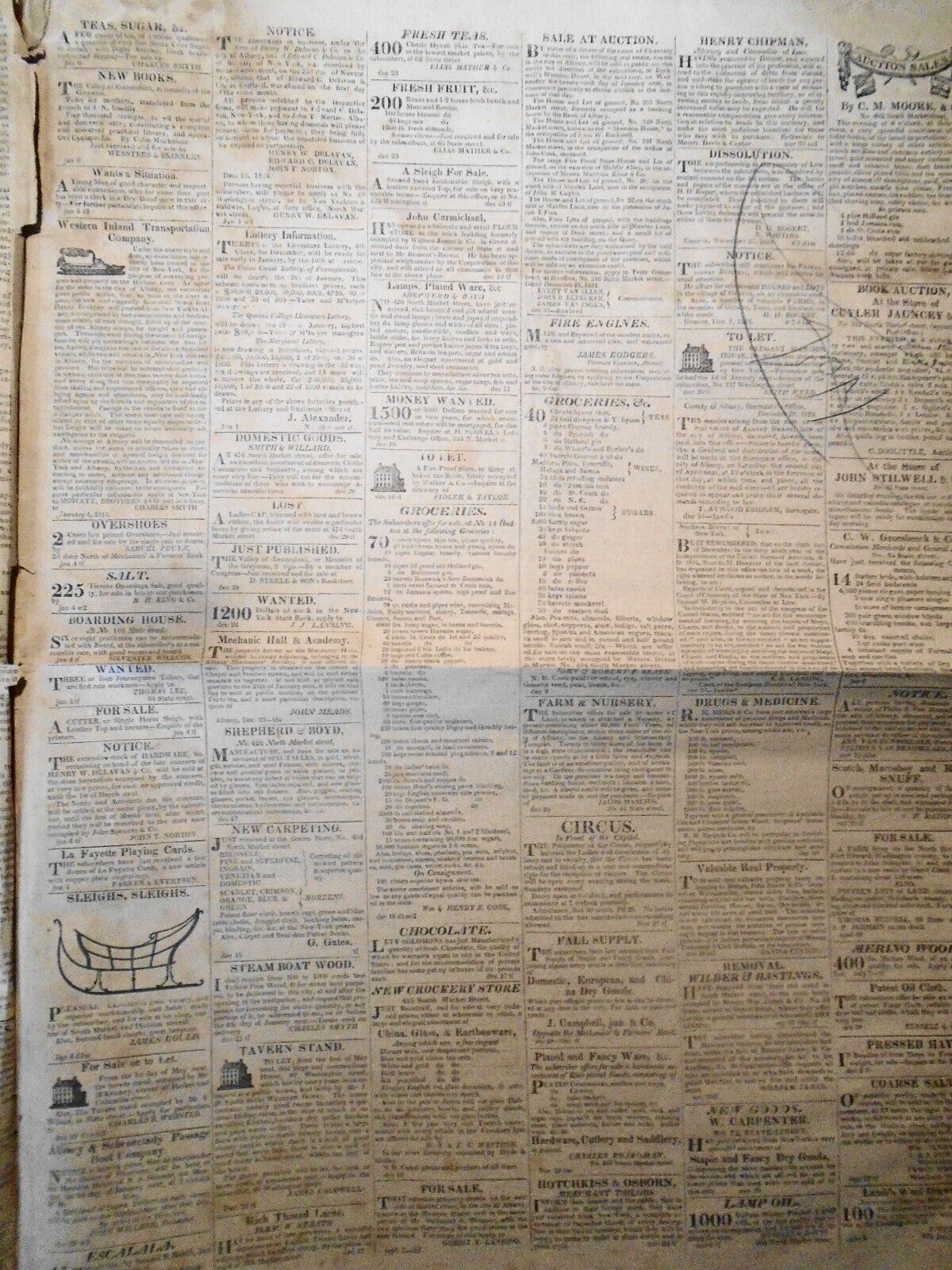 Albany Daily Advertiser January 7, 1825. New York Governor DeWitt Clinton's copy