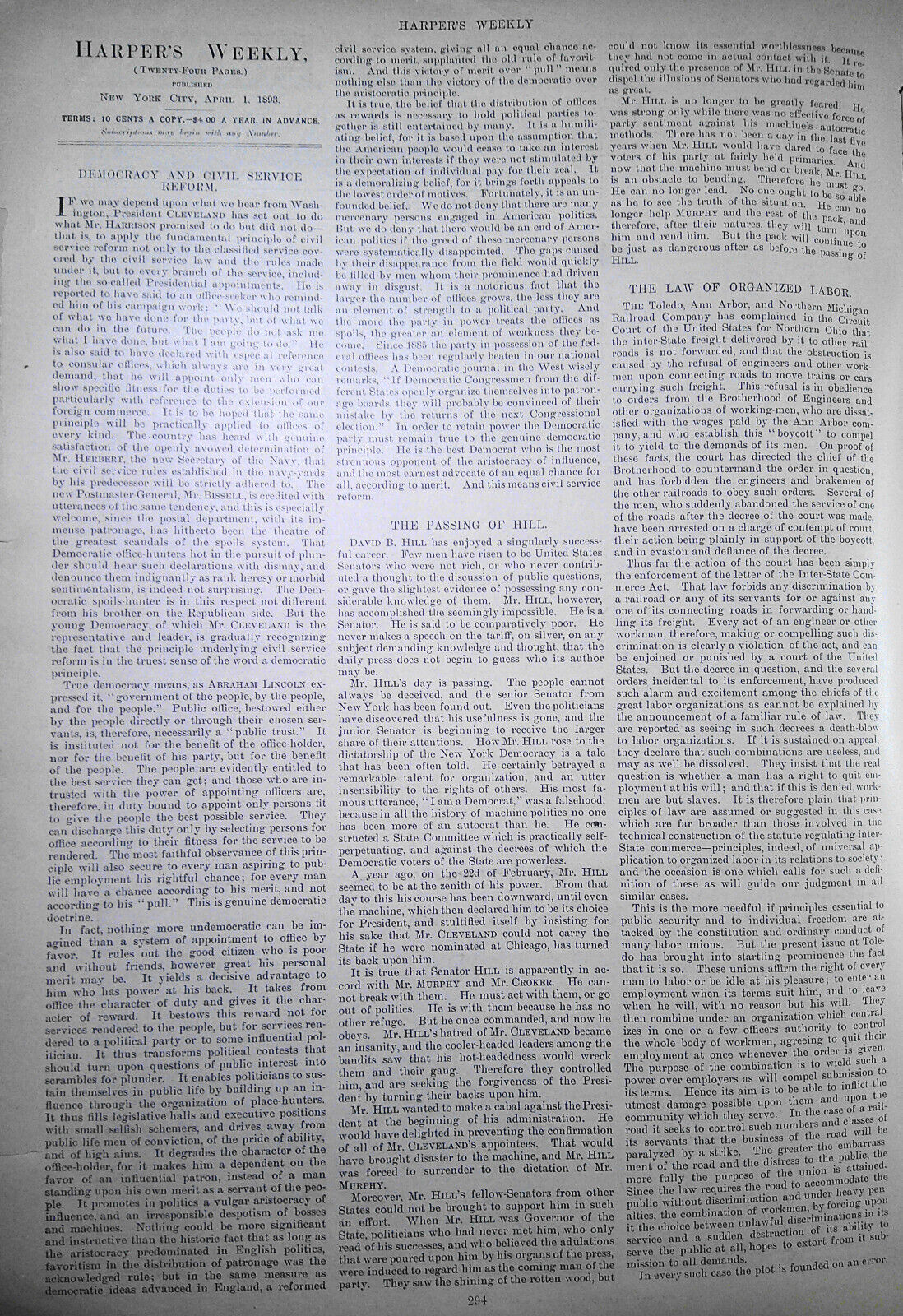 Harper's Weekly, April 1, 1893 - Annexation Question, Hawaii; Rio De Janeiro etc
