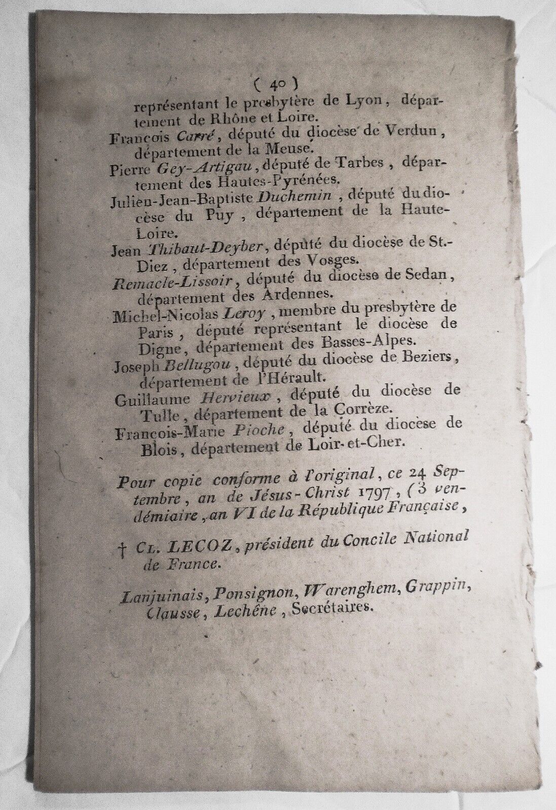 1797 Décret de pacification proclamé par le Concile national de France