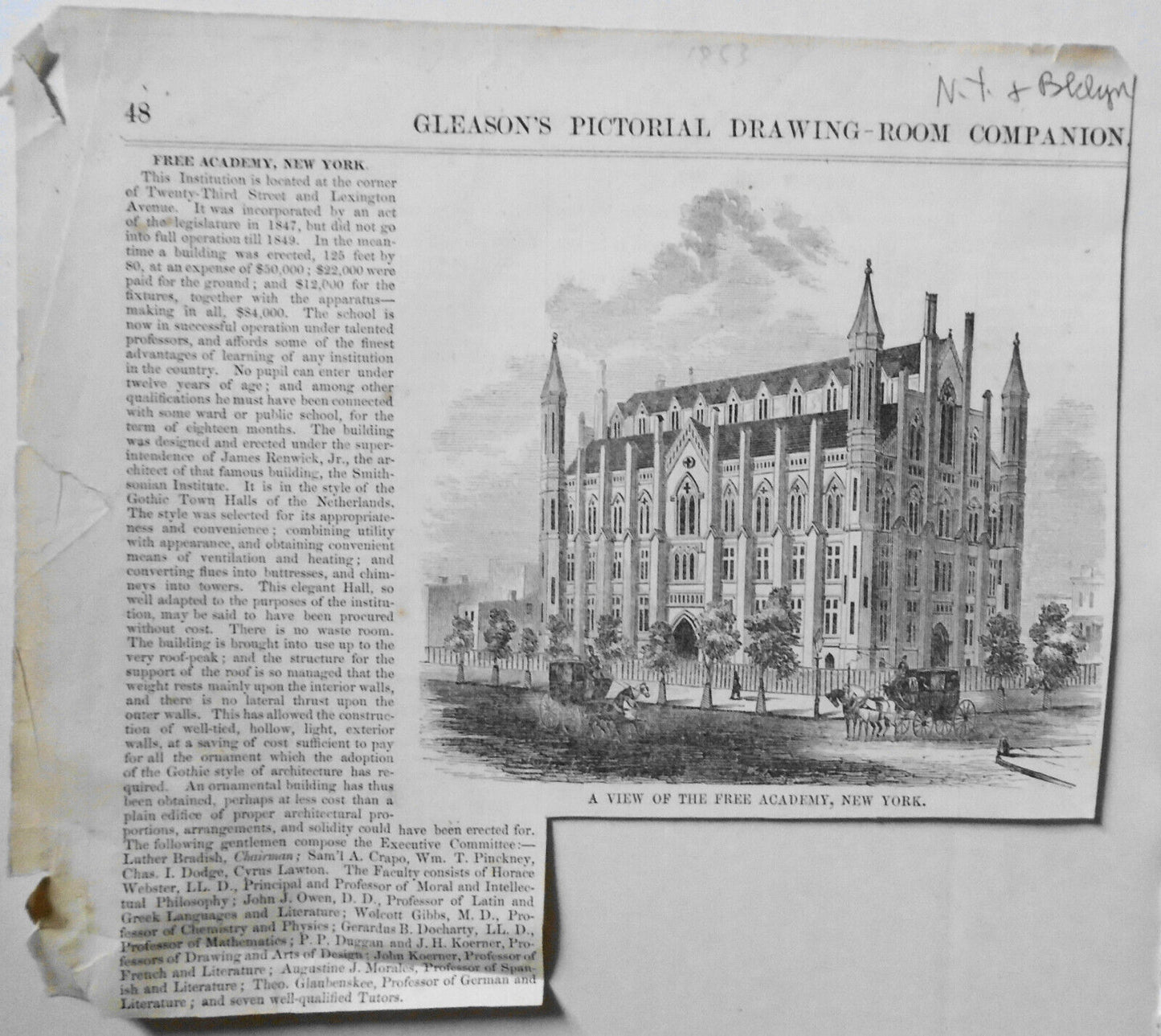 A View Of The Free Academy, New York - Gleason's Pictorial, 1853