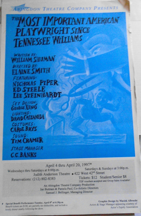 Most Important American Playwright Since Tennessee Williams - Poster - 1997 NYC