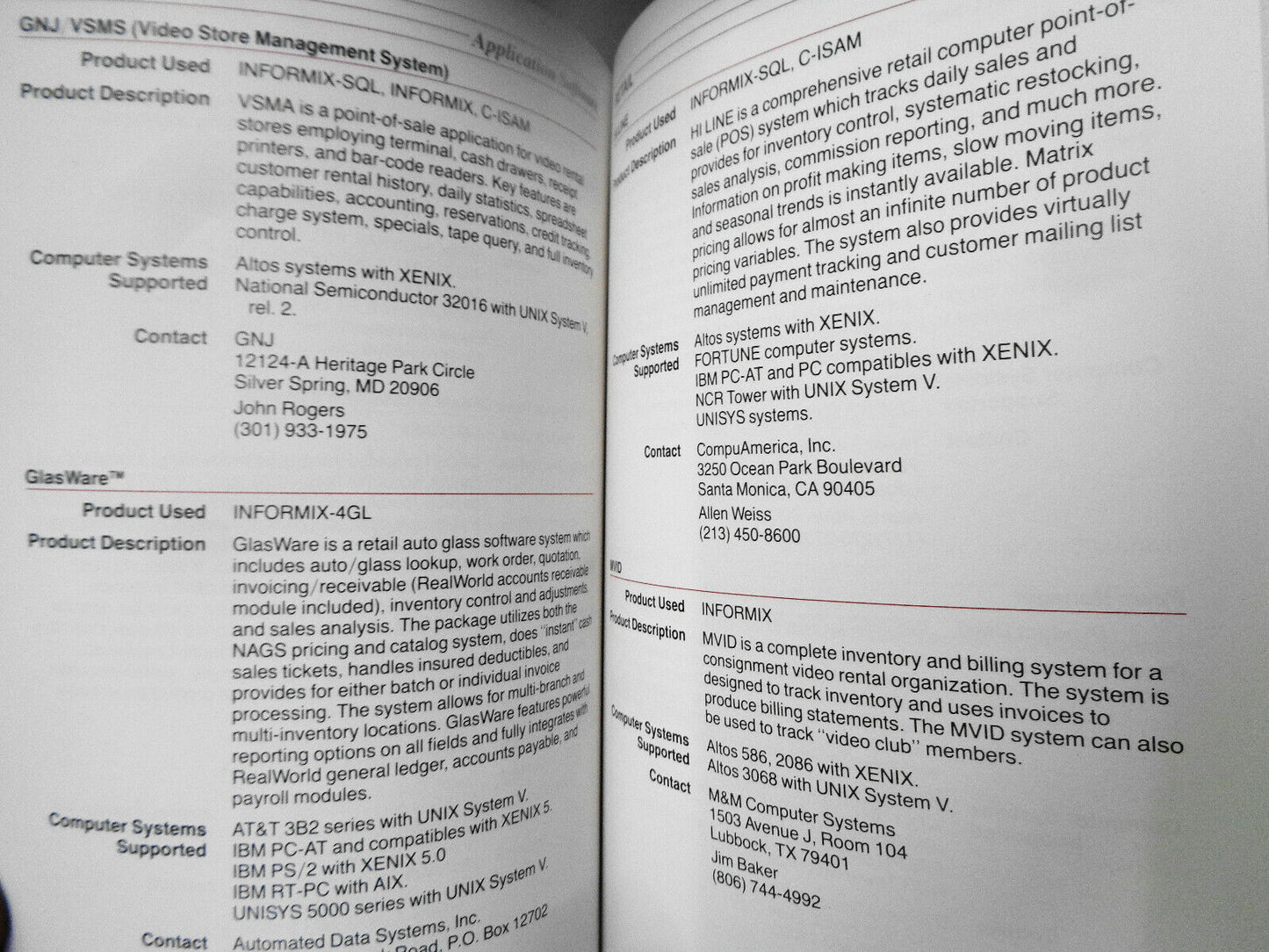 1987 Informix Software Independent Vendor Catalog