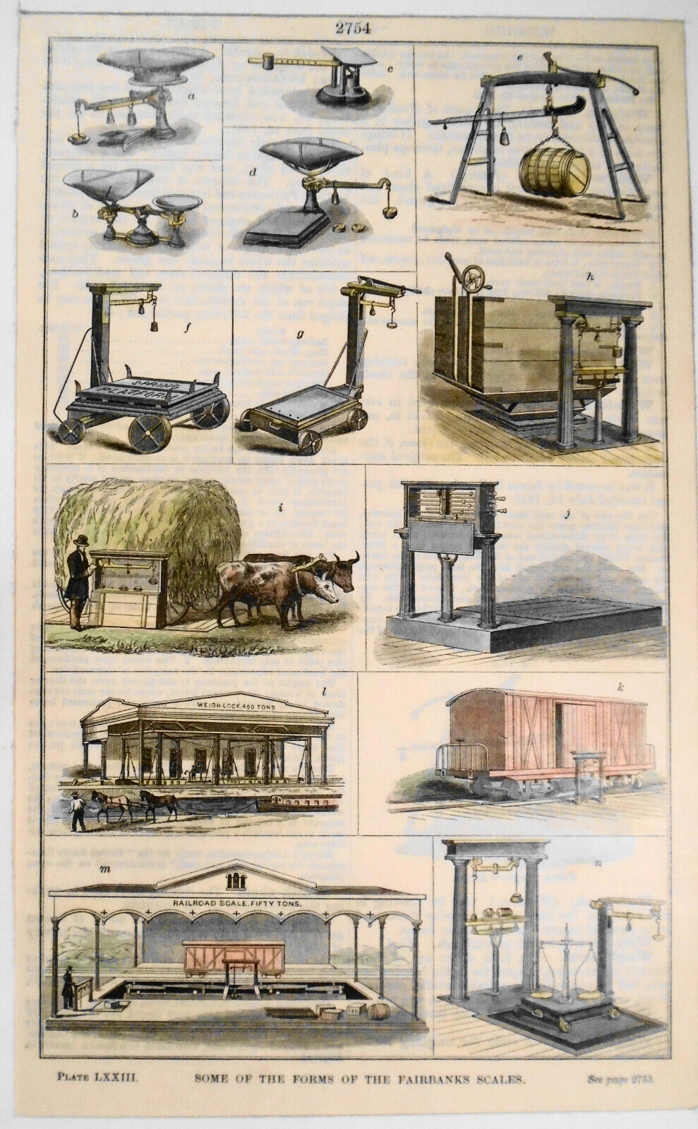 Some of the forms of the Fairbanks scales - Hand-colored 1830s original print