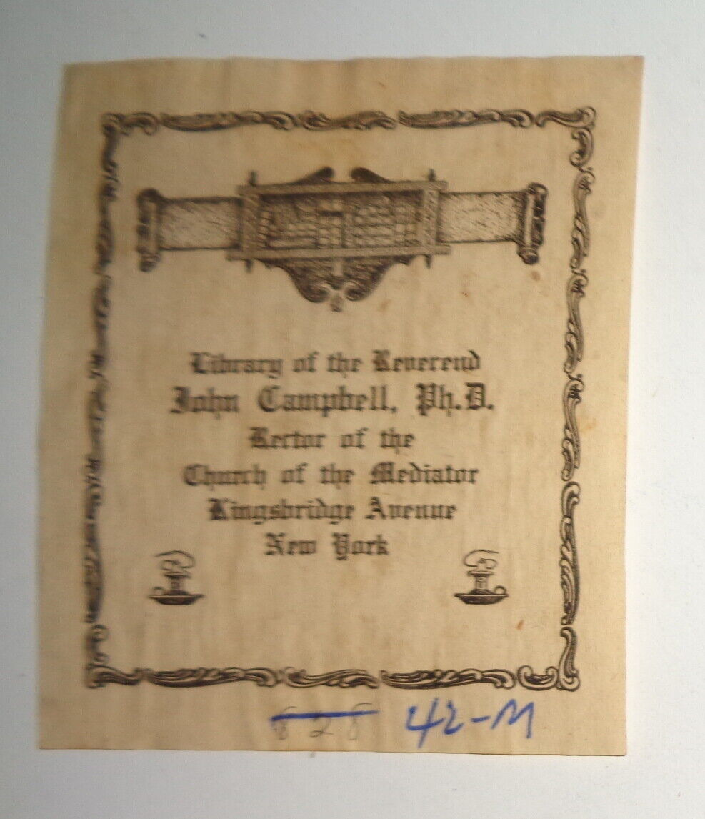 Rev. John Campbell, Rector, Church of Mediator, Bronx, NY - Ex Libris Bookplate