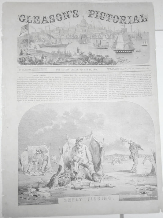 Smelt Fishing - Gleason's Pictorial - March 11, 1854 - Original, Full Front Page