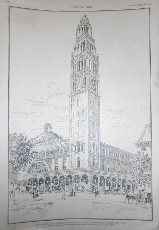 Building To Be Erected On The Site Of Madison Square Garden Harper's Weekly 1877