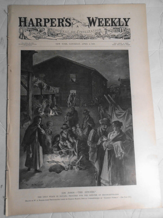 Harper's Weekly  April 2, 1898 - Original Remington - Training Cavalry; Cuba etc