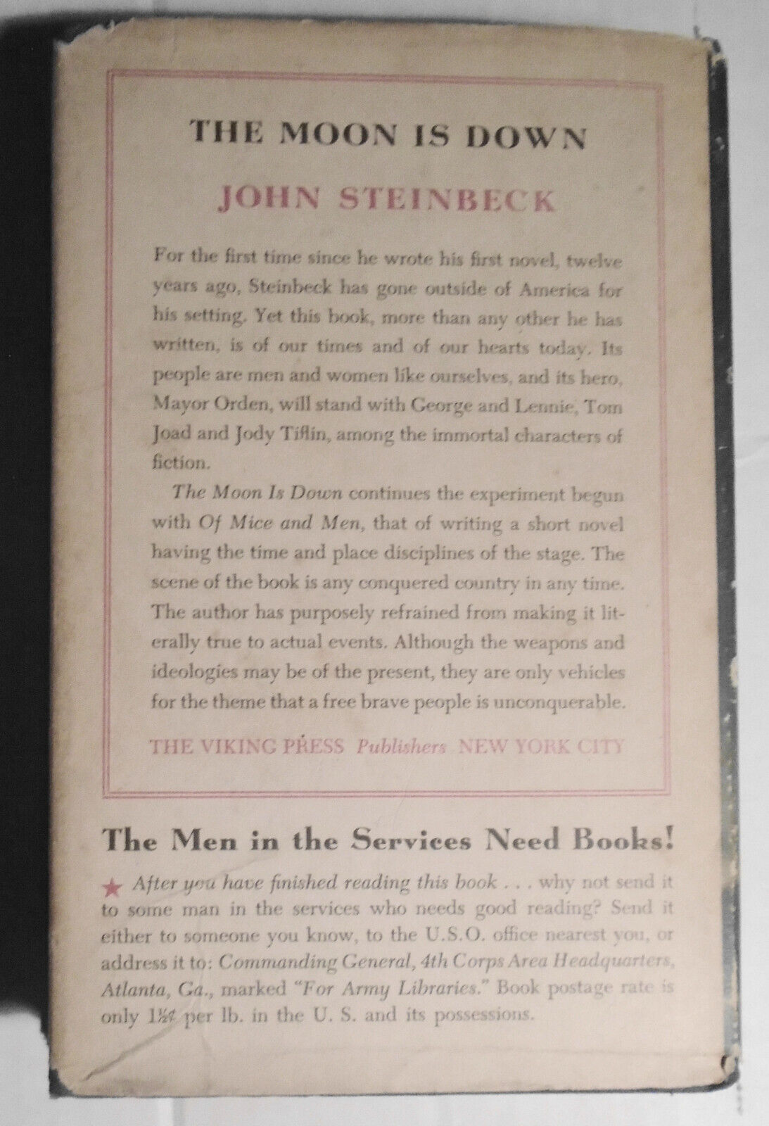 The Moon Is Down Steinbeck, by John Steinbeck. 1942 First edition.