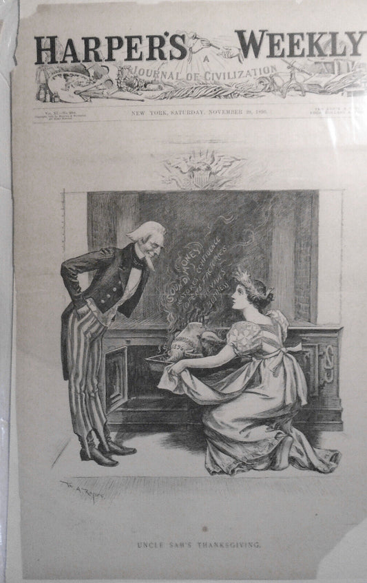 Uncle Sam's Thanksgiving, by W.A. Rogers. Harper's Weekly, November 28, 1896