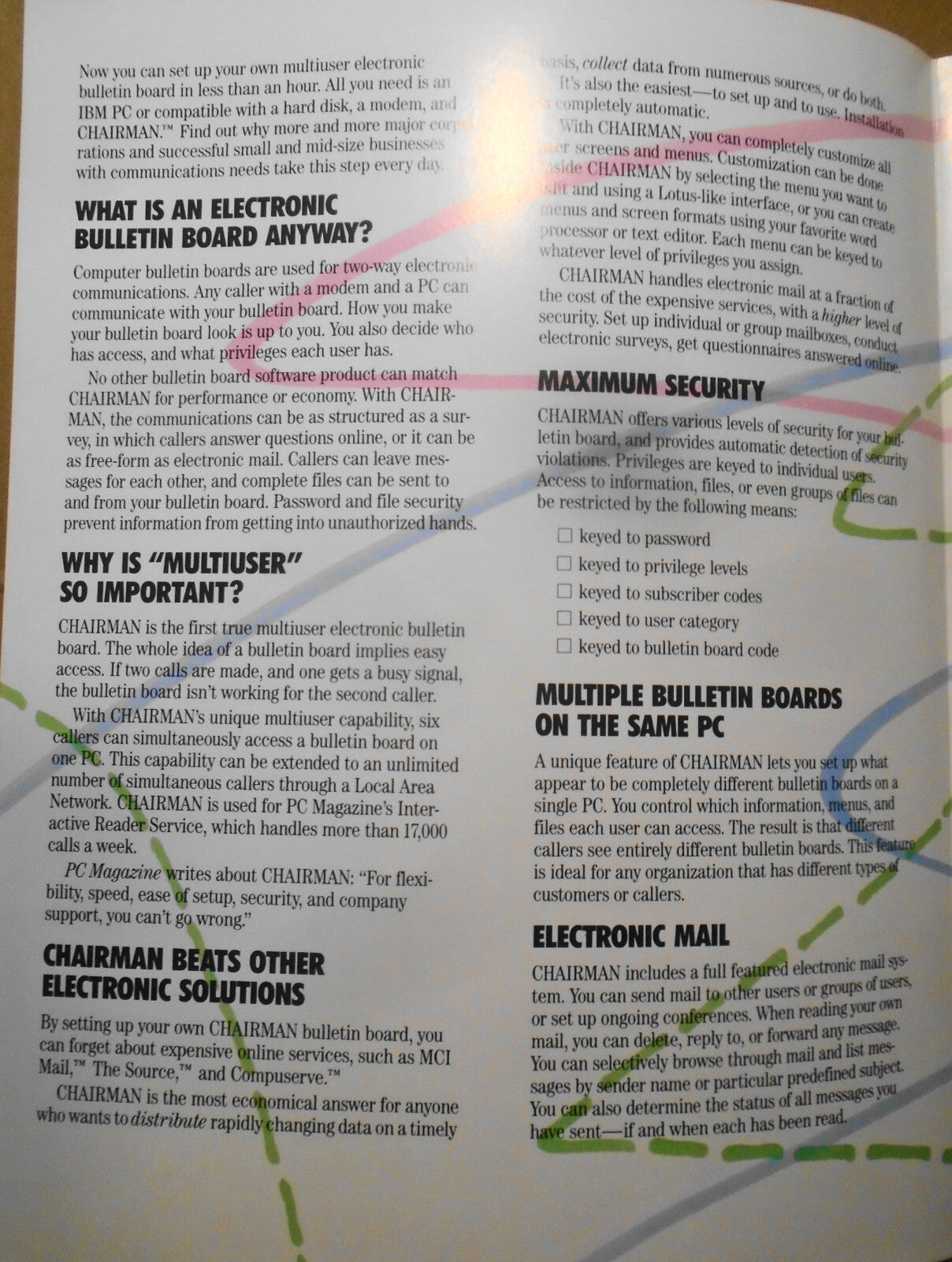 CHAIRMAN - First true multi-user bulletin board  [1989] Promo brochure.