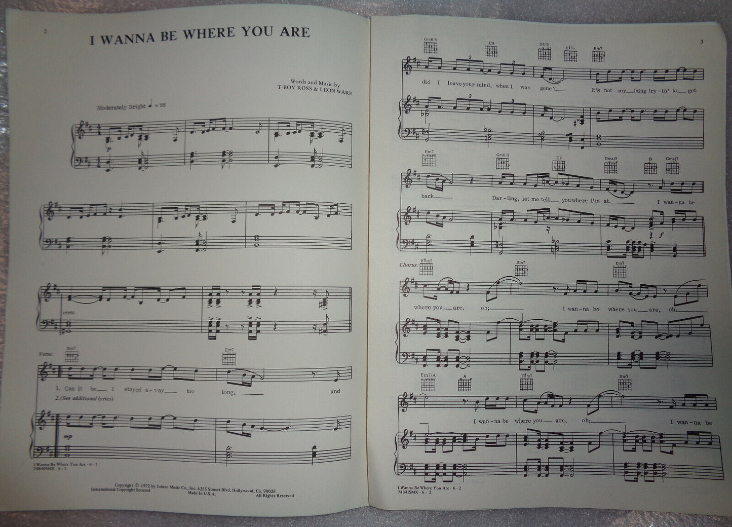 José Feliciano - I wanna be where you are - original sheet music, 1972