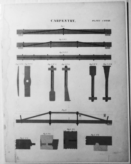 1832 Carpentry by W. Kneass. Original antique print