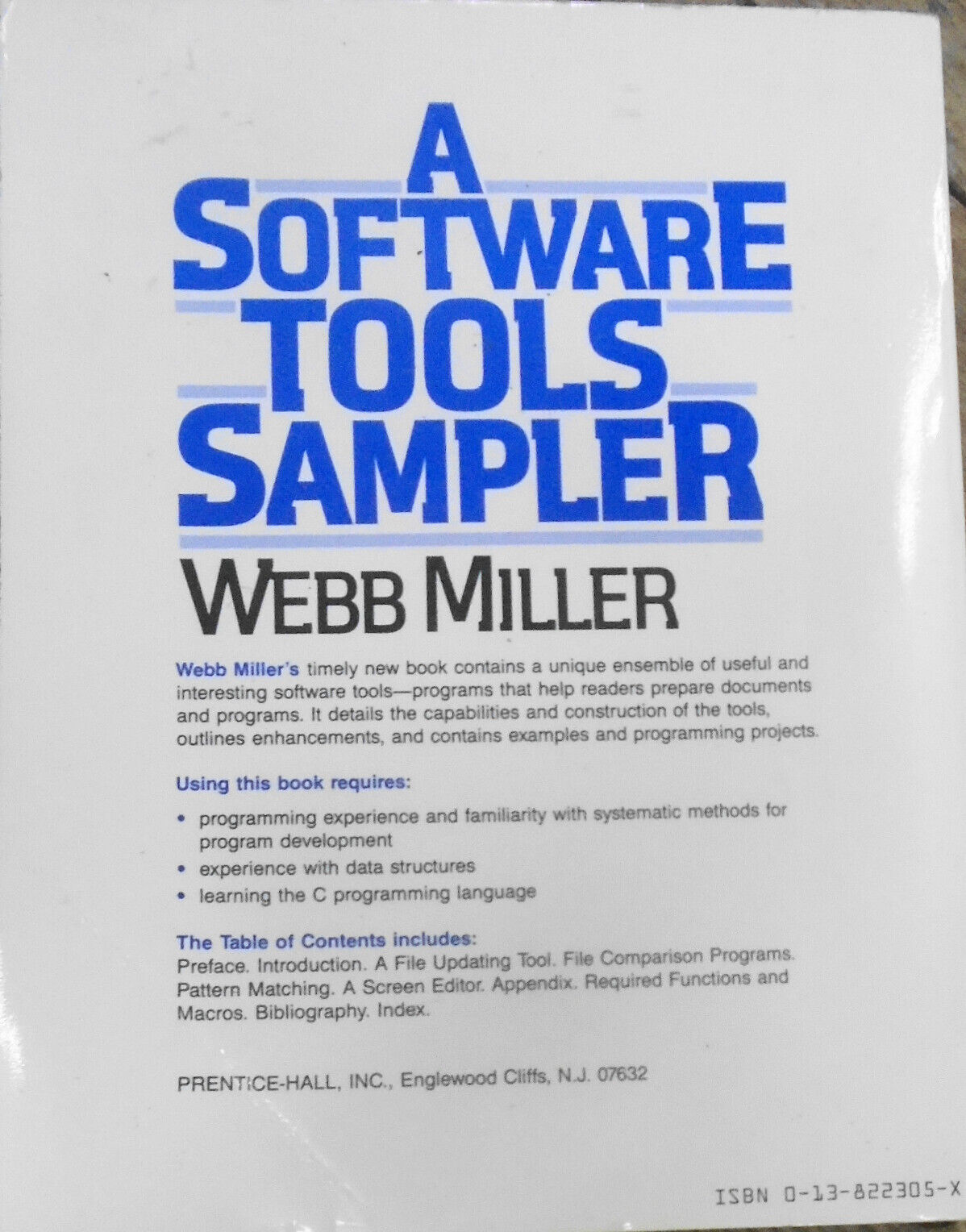 A Software Tools Sampler by Webb Miller. 1987.  Softcover.