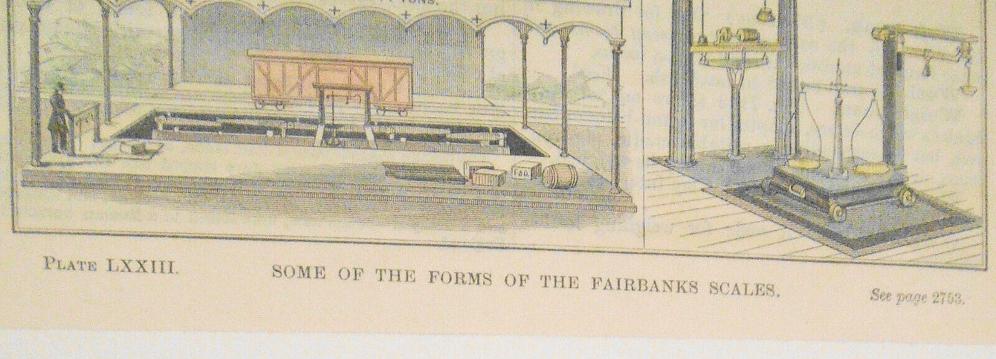Some of the forms of the Fairbanks scales - Hand-colored 1830s original print