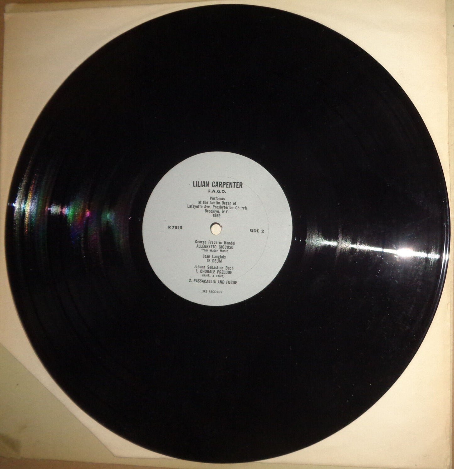 LILIAN CARPENTER: F.A.G.O. PERFORMS AT THE AUSTIN ORGAN OF LAFAYETTE- vinyl lp.