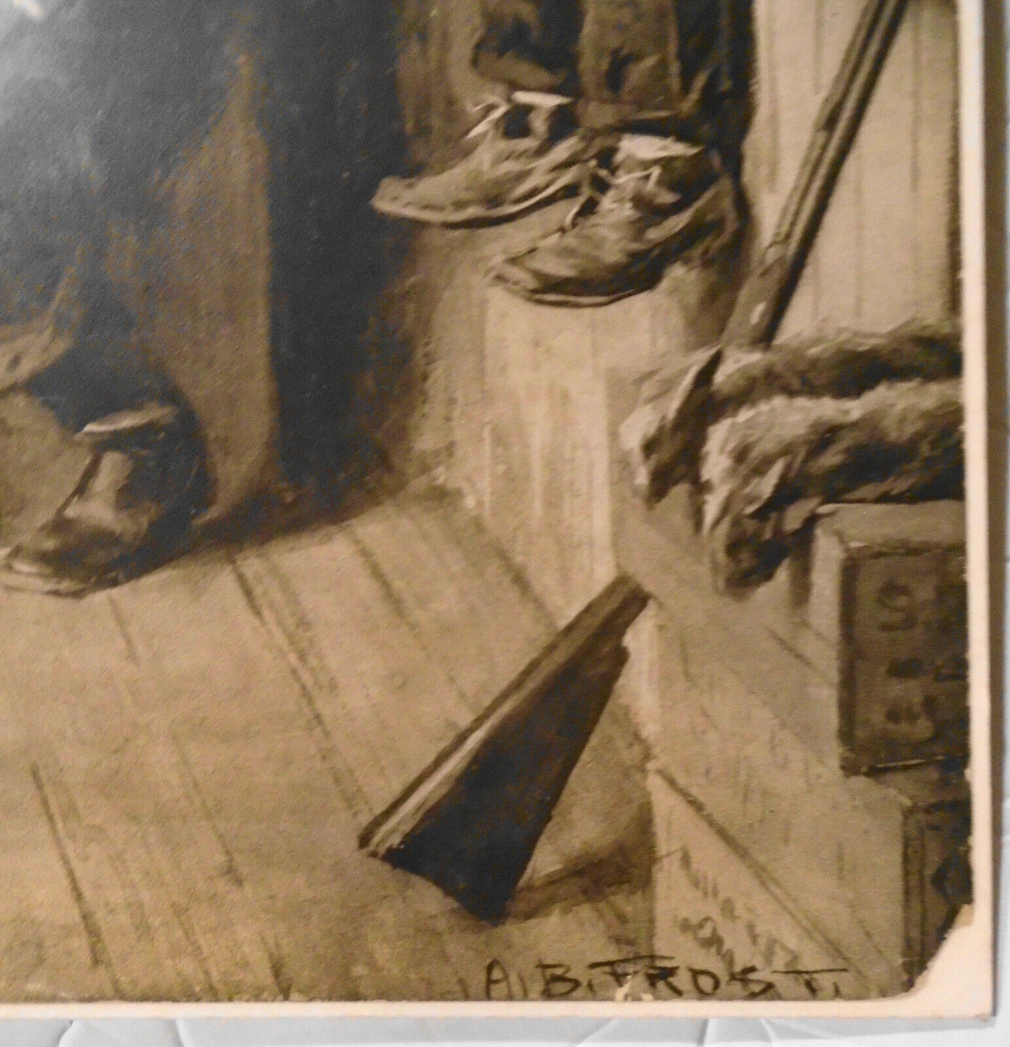 Checkers Game, by A. B. Frost -- Original. Matted.  19 3/4x 12 1/2  inches. 1906