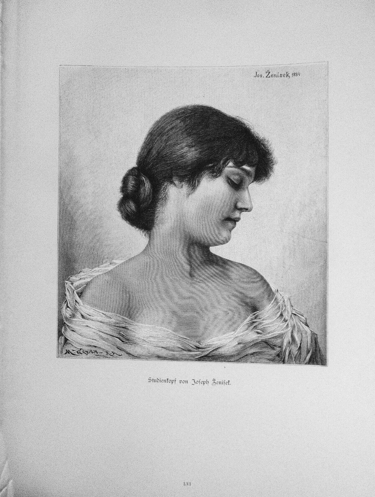 Studienkopf : von Joseph Zenisek. 1886 - Original antique print